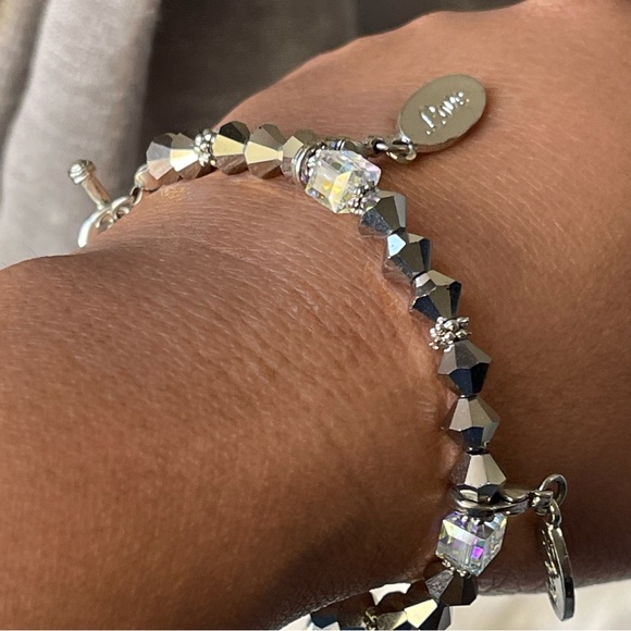 PEACE LOVE HOPE Charms AB Crystal Silver Tone Beaded 7" Bracelet Toggle Clasp - Picture 9 of 14